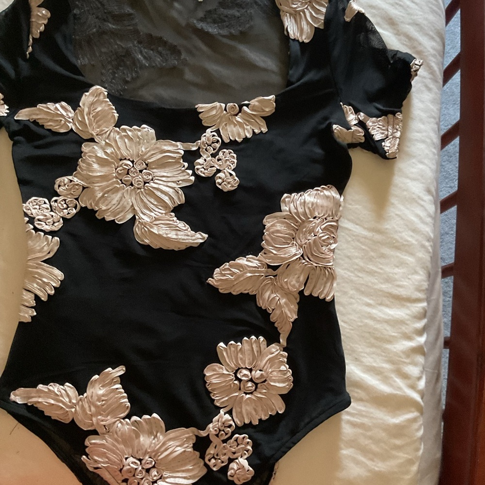Floral Black and Cream Bodysuit
